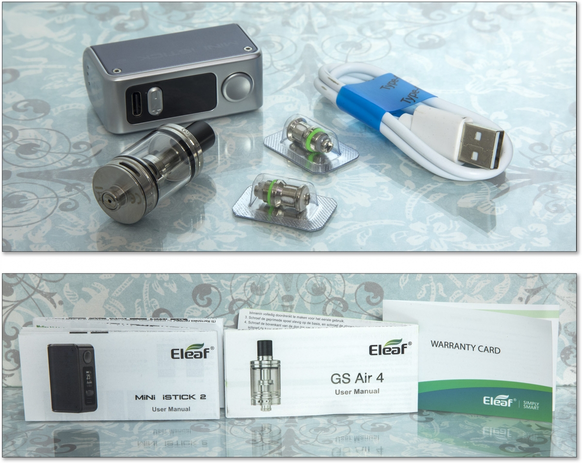 Mini iStick 2 Kit with Eleaf GS Air 4 Atomizer contents