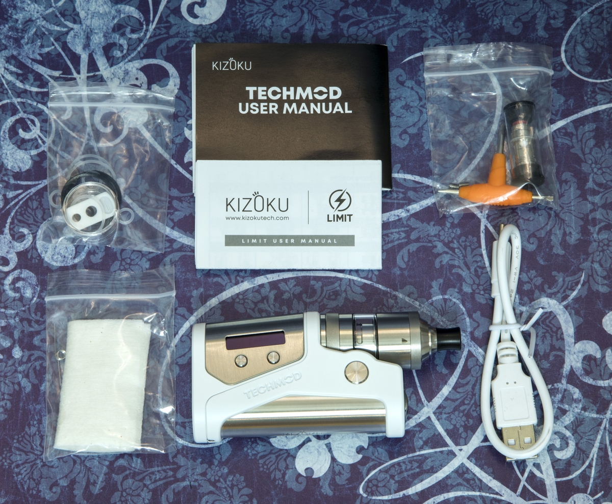 Kizoku Techmod 80W Mod Kit with Limit MTL RTA Kit contents