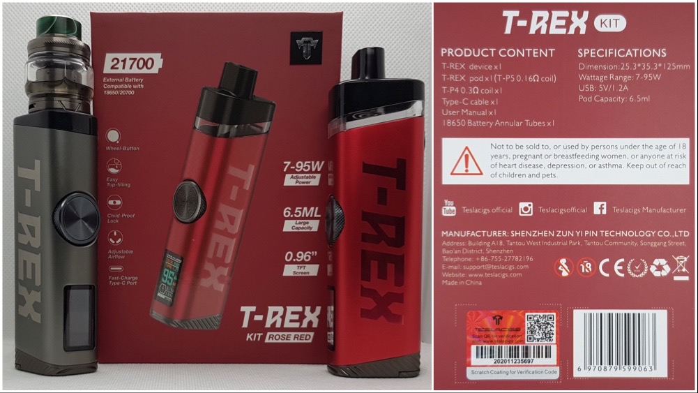 Teslacigs T-REX specs
