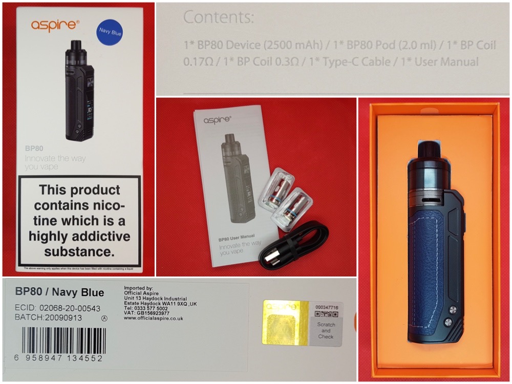 Aspire BP80 packaging and contents