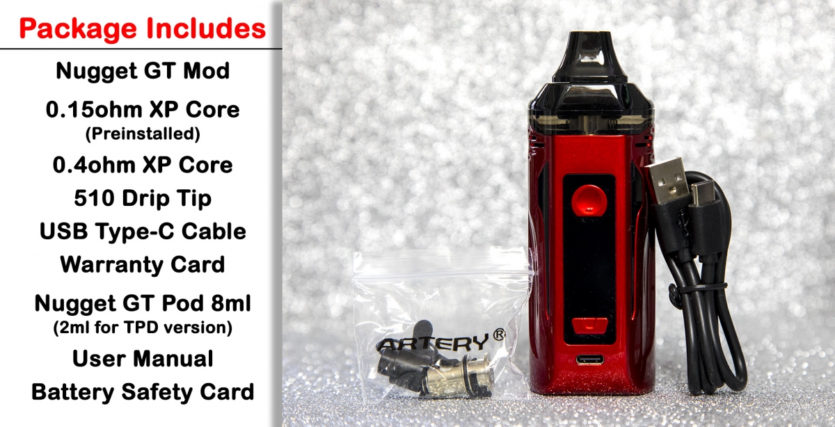 Artery Nugget GT Pod Mod Kit contents
