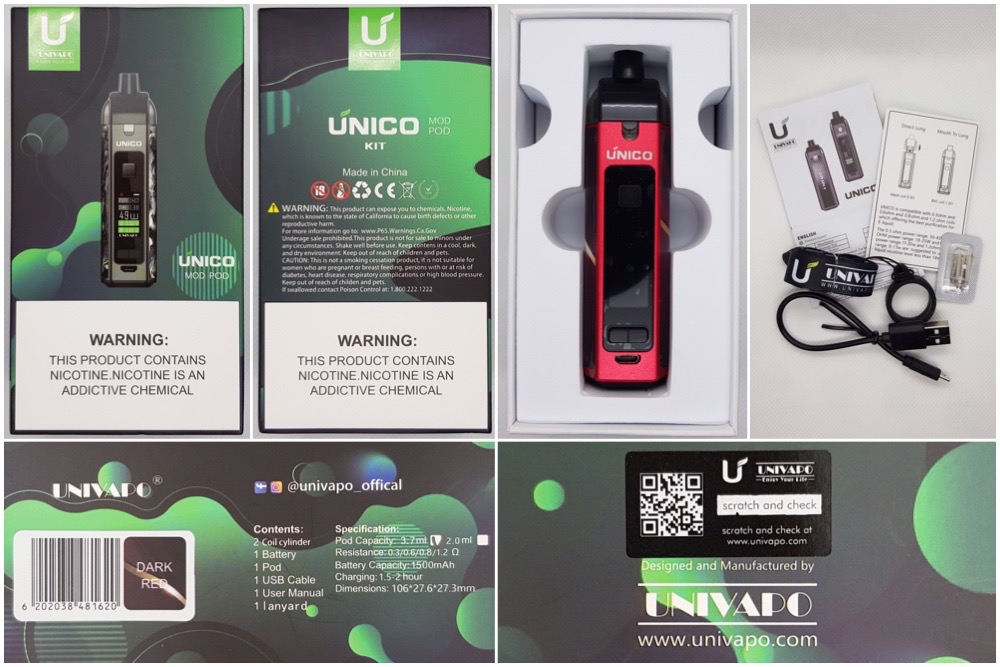 Univapo Unico Mod Pod contents and packaging