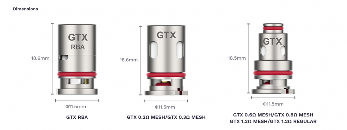 Vaporesso GTX Coil Range Dimensions