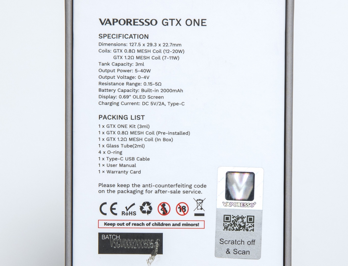 Vaporesso GTX ONE MTL Kit specs