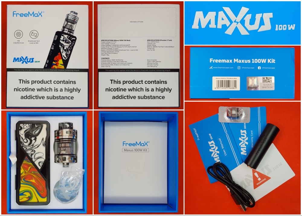 FreeMax Maxus 100w kit Packaging and contents